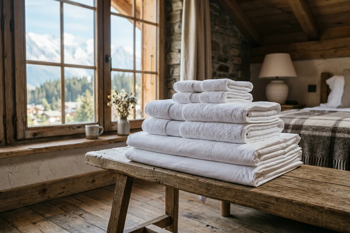 Linge de lit de qualité hôtelière préparé par notre conciergerie à Val-d'Isère.