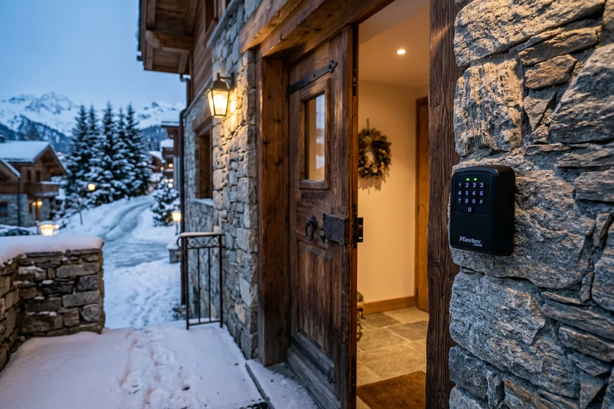 Boîte à clés sécurisée pour une arrivée autonome gérée par la conciergerie à Val-d'Isère.